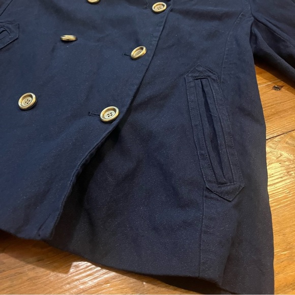 JCrew Women’s Indigo Blue Metallic ThreadDouble Breasted Peacoat Denim Jacket 12 - Picture 10 of 16